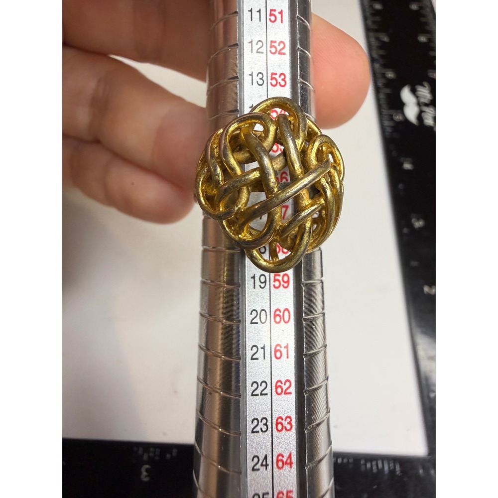 Gold Tone Chunky Interwoven Knot Statement Ring Mixed Metal Size 7.75